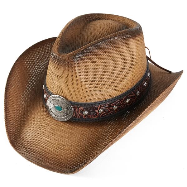 STRAW COWBOY COWGIRL HAT WITH WESTERN BAND