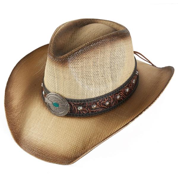 STRAW COWBOY COWGIRL HAT WITH WESTERN BAND