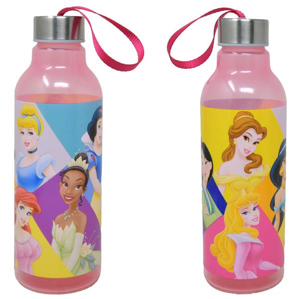 PRINCESS TRANSPARENT WATER BOTTLE WITH LID AND STRAP