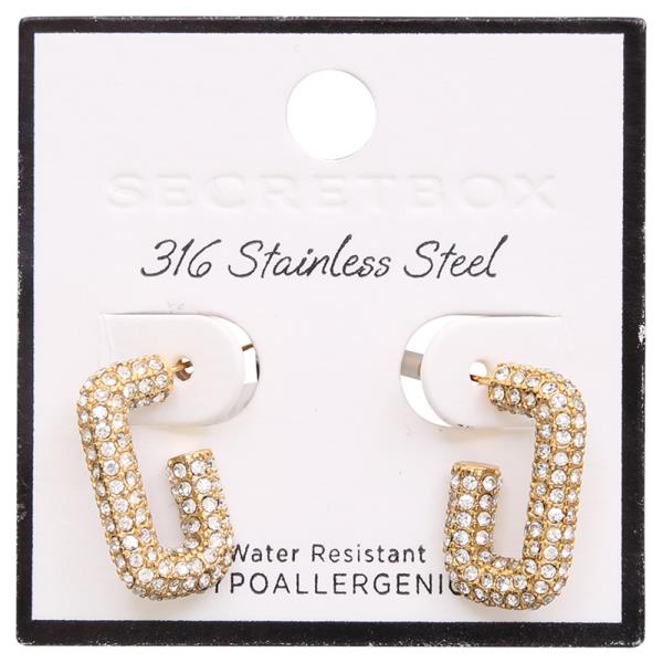 SECRET BOX 316 STAINLESS RHINESTONE RECTANGLE EARRING