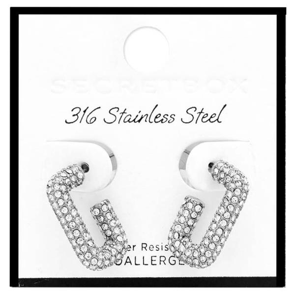 SECRET BOX 316 STAINLESS RHINESTONE RECTANGLE EARRING
