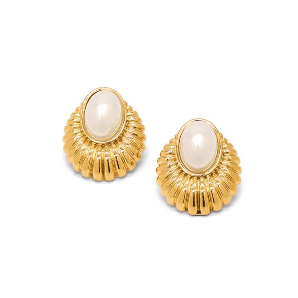 SECRET BOX PEARL METAL TEARDROP POST EARRING