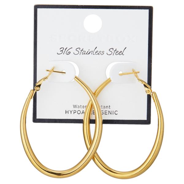 SECRET BOX 316 STAINLESS OVAL HOOP EARRING