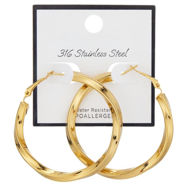 SECRET BOX 316 STAINLESS TWIST HOOP EARRING
