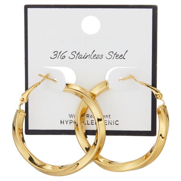 SECRET BOX 316 STAINLESS TWIST HOOP EARRING