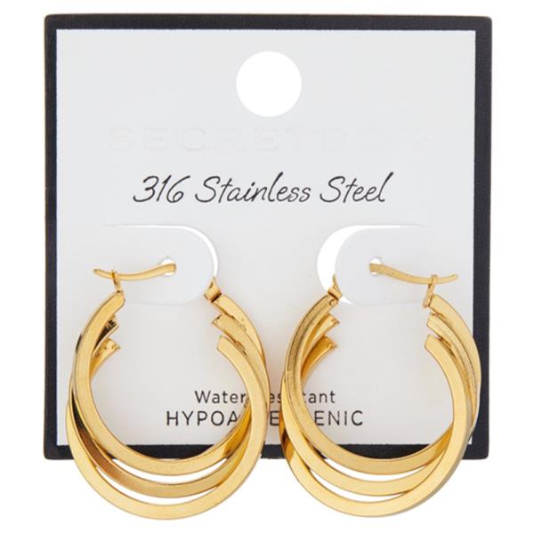 SECRET BOX 316 STAINLESS TRIPLE HOOP EARRING