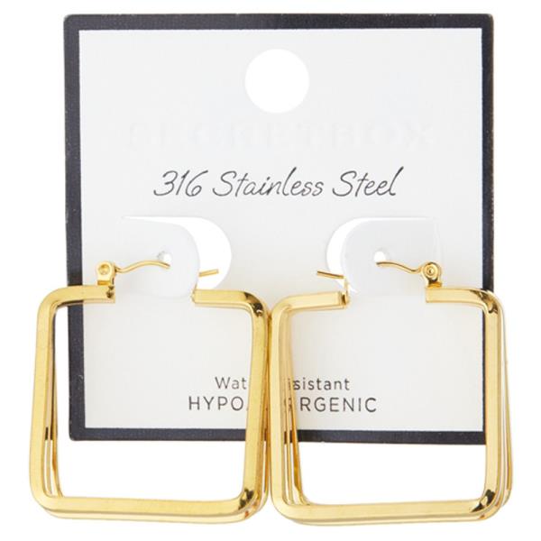 SECRET BOX 316 STAINLESS SQUARE HOOP EARRING