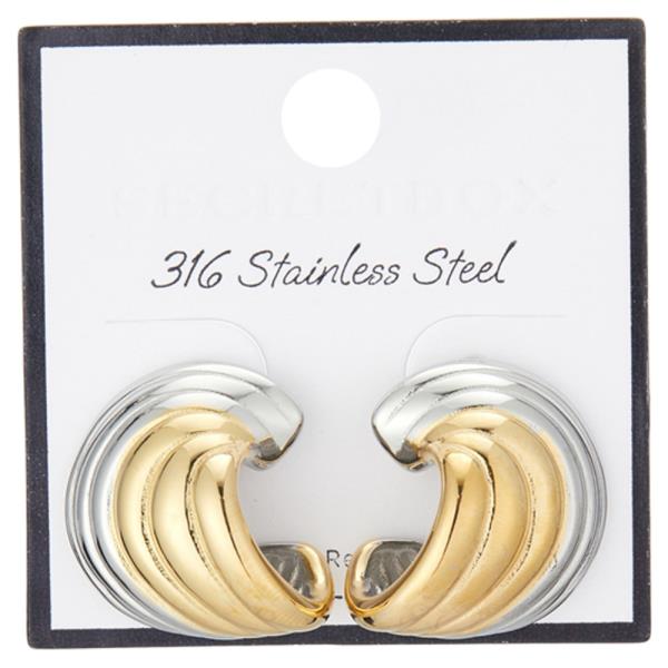 SECRET BOX 316 STAINLESS STEEL TWO TONE EARRING