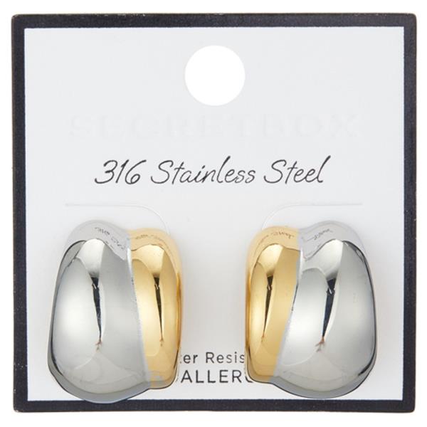 SECRET BOX 316 STAINLESS STEEL TWO TONE EARRING