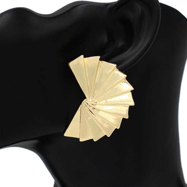 TEXTURED METAL FAN-SHAPED POST EARRINGS