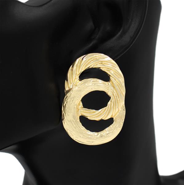 WIDE DOUBLE ROUND TEXTURED METAL POST EARRING