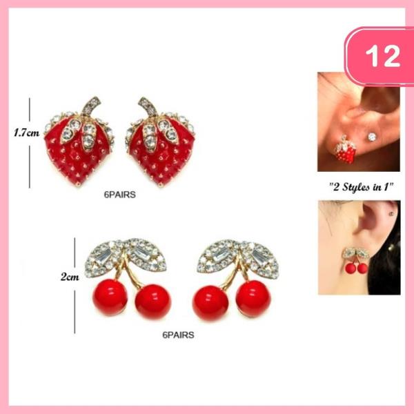 STRAWBERRIES CHERRIES POST EARRING (12 UNITS)