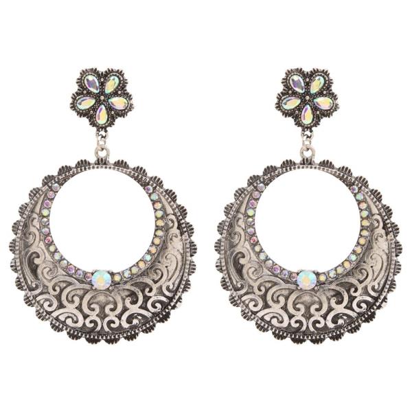 TEXTURED METAL FILIGREE CIRCLE SCALLOPED EDGE DANGLE EARRINGS