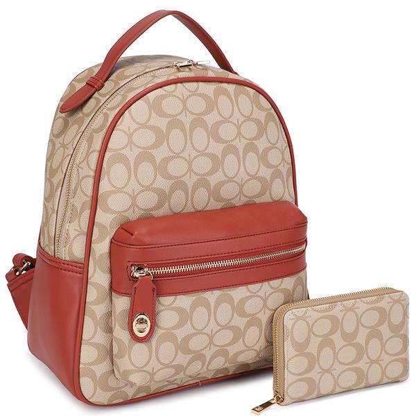 2IN1 OVAL PRINT TEXTURED BACKPACK W WALLET SET