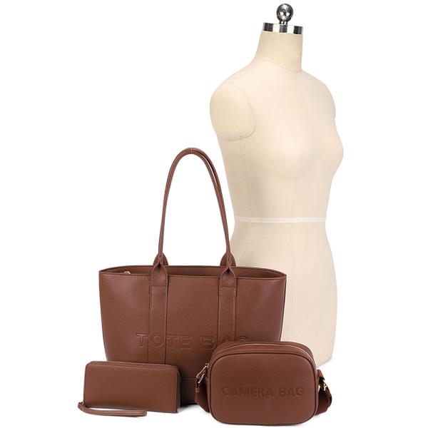 3IN1 TEXTURED TOTE BAG W CROSSBODY AND WALLET SET