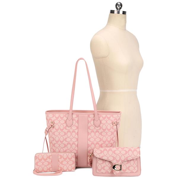3IN1 OVAL PRINT TEXTURE TOTE W CROSSBODY AND WALLET SET