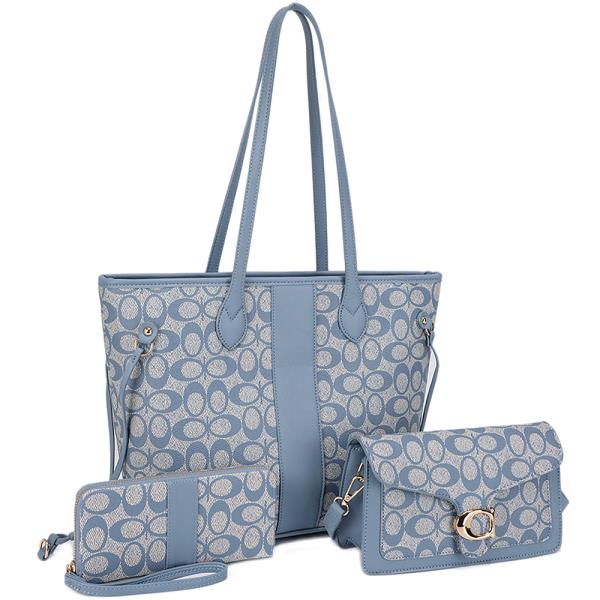 3IN1 OVAL PRINT TEXTURE TOTE W CROSSBODY AND WALLET SET