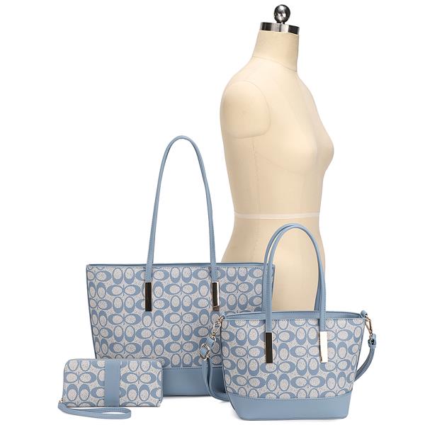 3IN1 OVAL PRINTED TEXTURE TOTE W MATCHING BAG AND WALLET SET