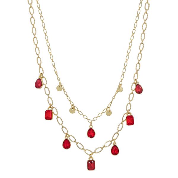2 LAYERED MULTI CRYSTAL CHARMS SHORT NECKLACE
