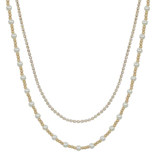 PEARL & CCB ACCENT TENNIS CHAIN LAYERED SHORT NECKLACE