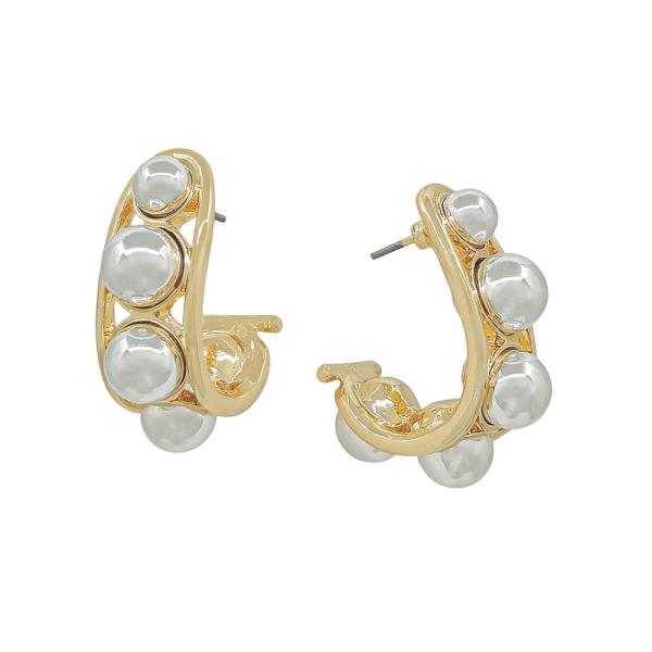 TEARDROP SHAPE METAL BALL ACCENT HOOP EARRINGS