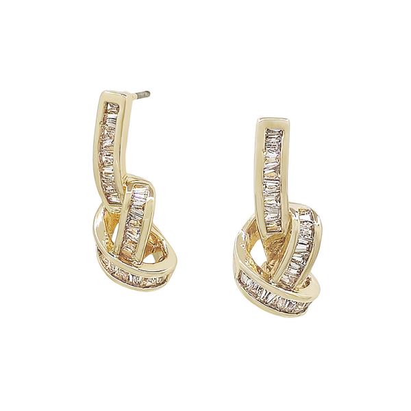 18MM KNOT SHAPE CRYSTAL METAL POST EARRINGS
