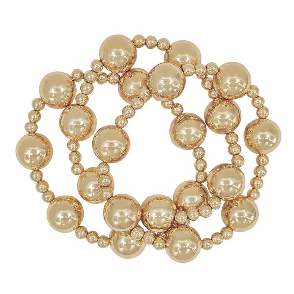 3 SET 14MM METAL BALL ACCENT 5MM CCB STRETCHED BRACELET