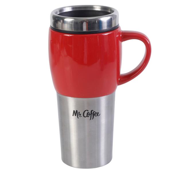 MR.COFFEE STAINLESS STEEL DOUBLE WALL INSULATED HANDLE MUG