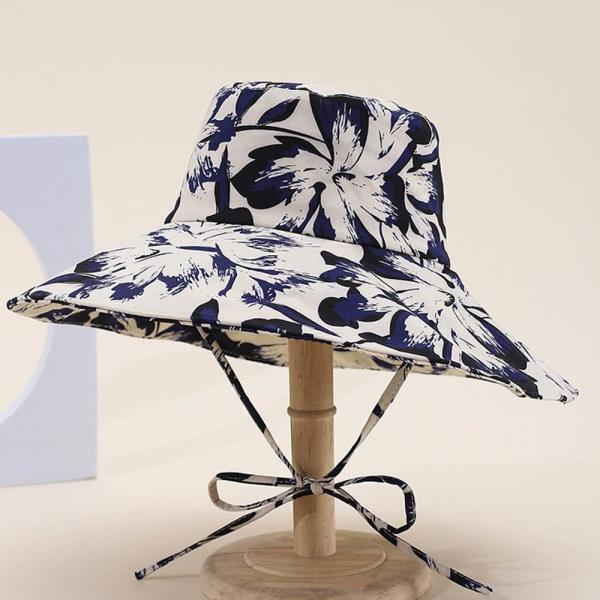FLOWER PATTERN SUMMER BUCKET HAT WITH STRAP