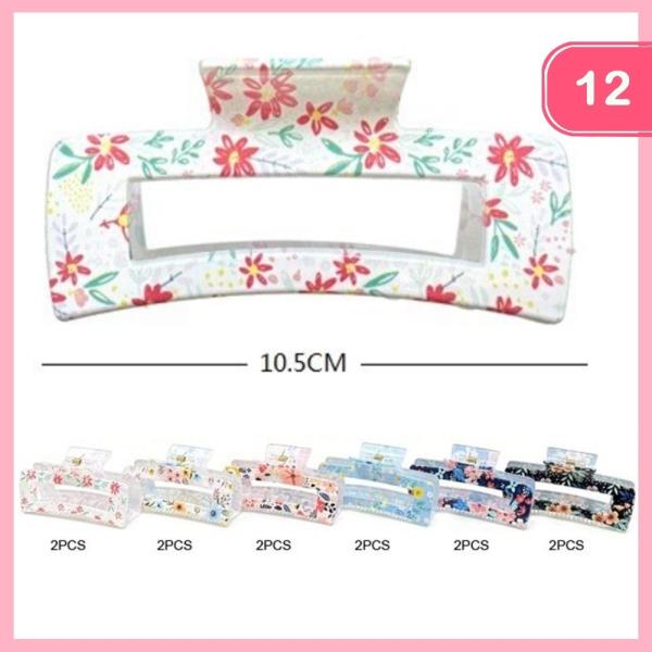FLOWER PRINT HAIR CLAW CLIP (12 UNITS)