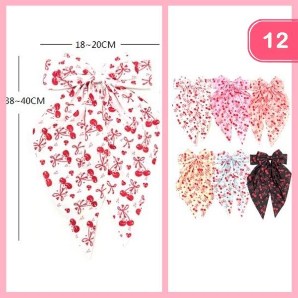 CHERRY LONG TAIL HAIR BOW PIN (12 UNITS)