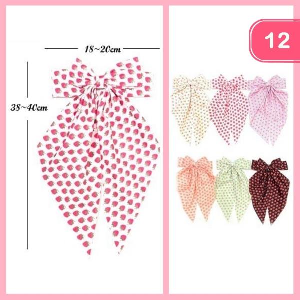 STRAWBERRY LONG TAIL HAIR BOW PIN (12 UNITS)