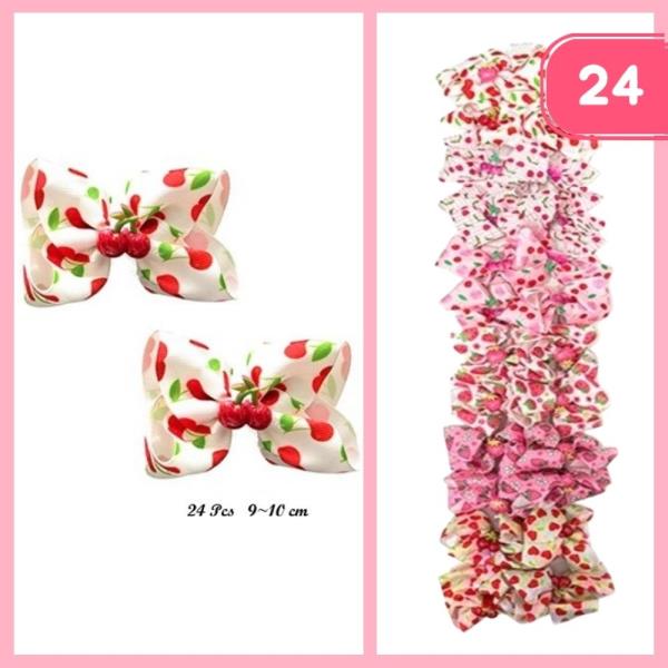 RIBBON CHERRY BOW HAIR PIN (12 UNITS)