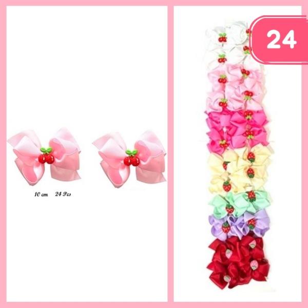 CHERRY RIBBON HAIR BOW PIN (12 UNITS)