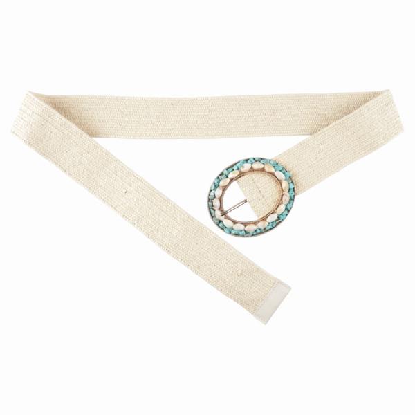 WOVEN OVAL SHELL TURQUOISE BEADED BUCKLE ELASTIC BELT