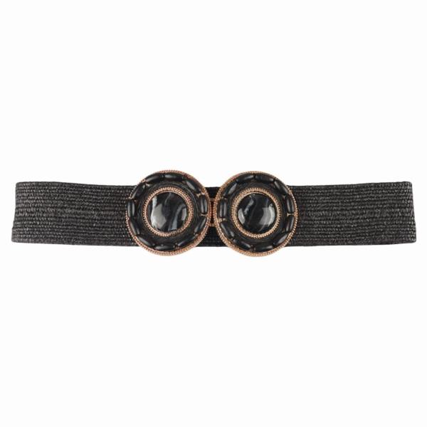 DOUBLE ROUND MARBLE SHELL BUCKLE WOVEN ELASTIC BELT