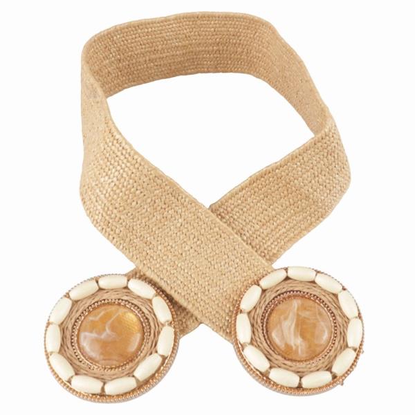 DOUBLE ROUND MARBLE SHELL BUCKLE WOVEN ELASTIC BELT