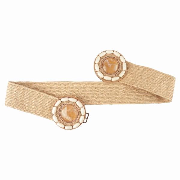 DOUBLE ROUND MARBLE SHELL BUCKLE WOVEN ELASTIC BELT