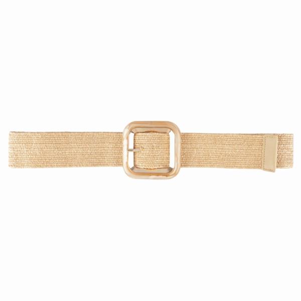 WOVEN STRAW TEXTURED SQUARE BUCKLE ELASTIC BELT