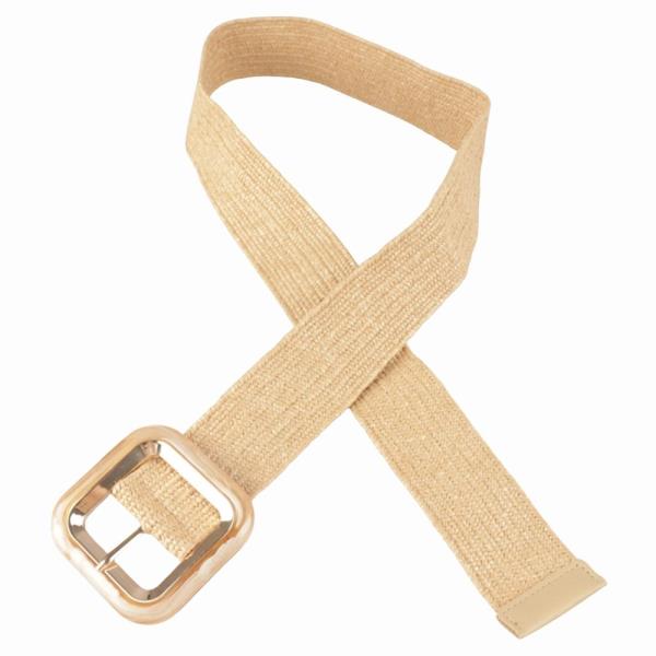 WOVEN STRAW TEXTURED SQUARE BUCKLE ELASTIC BELT