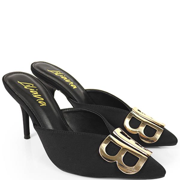 POINTED TOE MULE W GOLD LOGO 12 PAIRS