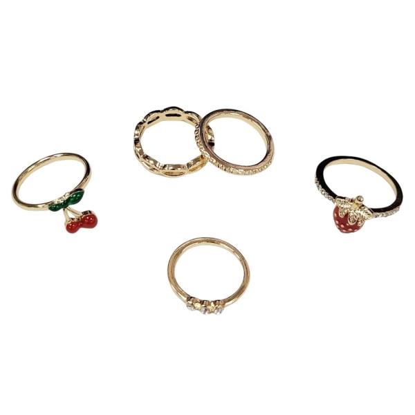 STRAWBERRY CHERRY MULTI 5PCS RING SET