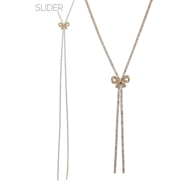 RHINESTONE BOW SLIDER Y NECKLACE