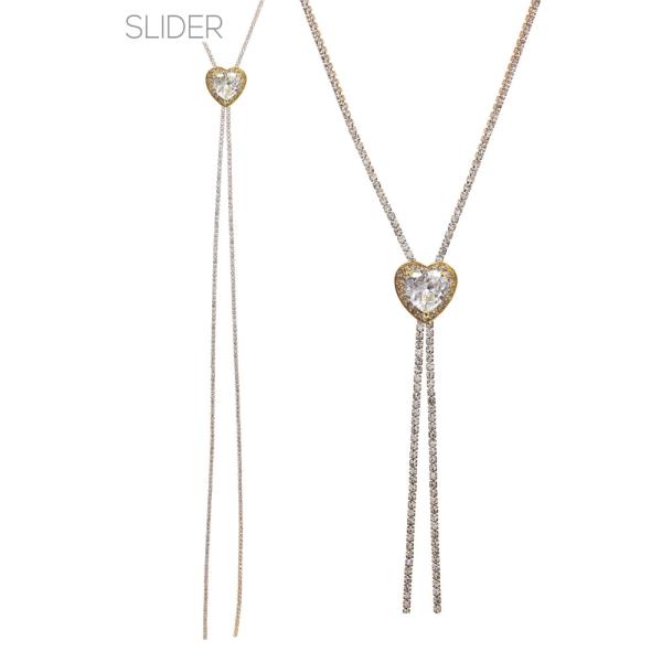 RHINESTONE HEART SLIDER Y NECKLACE