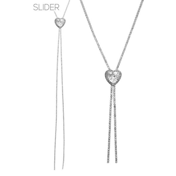 RHINESTONE HEART SLIDER Y NECKLACE