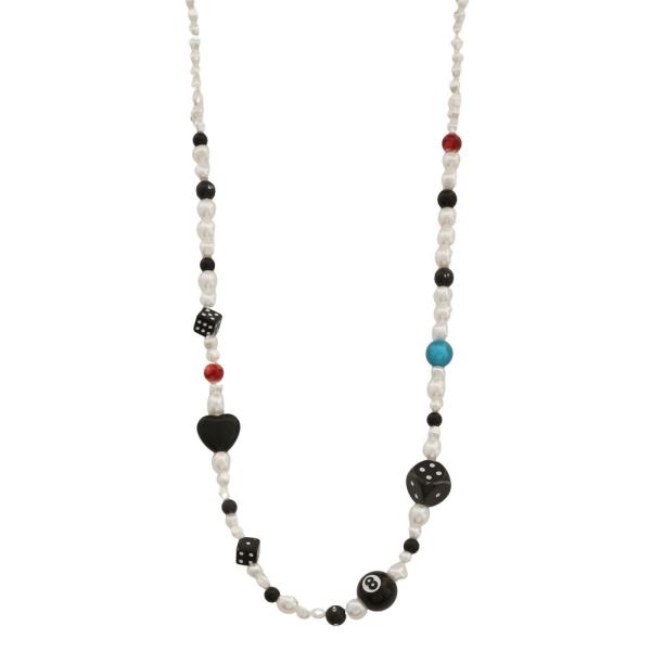 Y2K PEARL BEAD NECKLACE WITH MIXED PLAYFUL CHARM ACCENTS