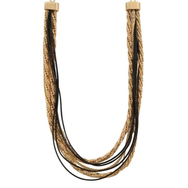 MIXED TEXTURE MULTI STRAND BRAIDED METAL AND CORD NECKLACE