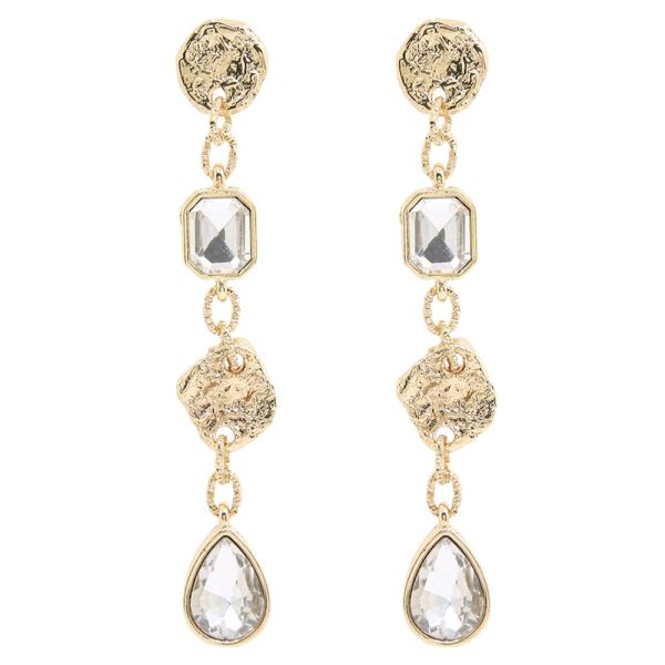 TEXTURED METAL GEMSTONE LINKED DROP DANGLE HOOK EARRINGS