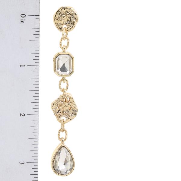 TEXTURED METAL GEMSTONE LINKED DROP DANGLE HOOK EARRINGS
