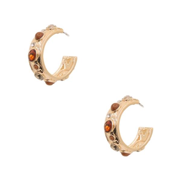 MIXED RHINESTONE PEARL DECORATED HOOP EARRINGS